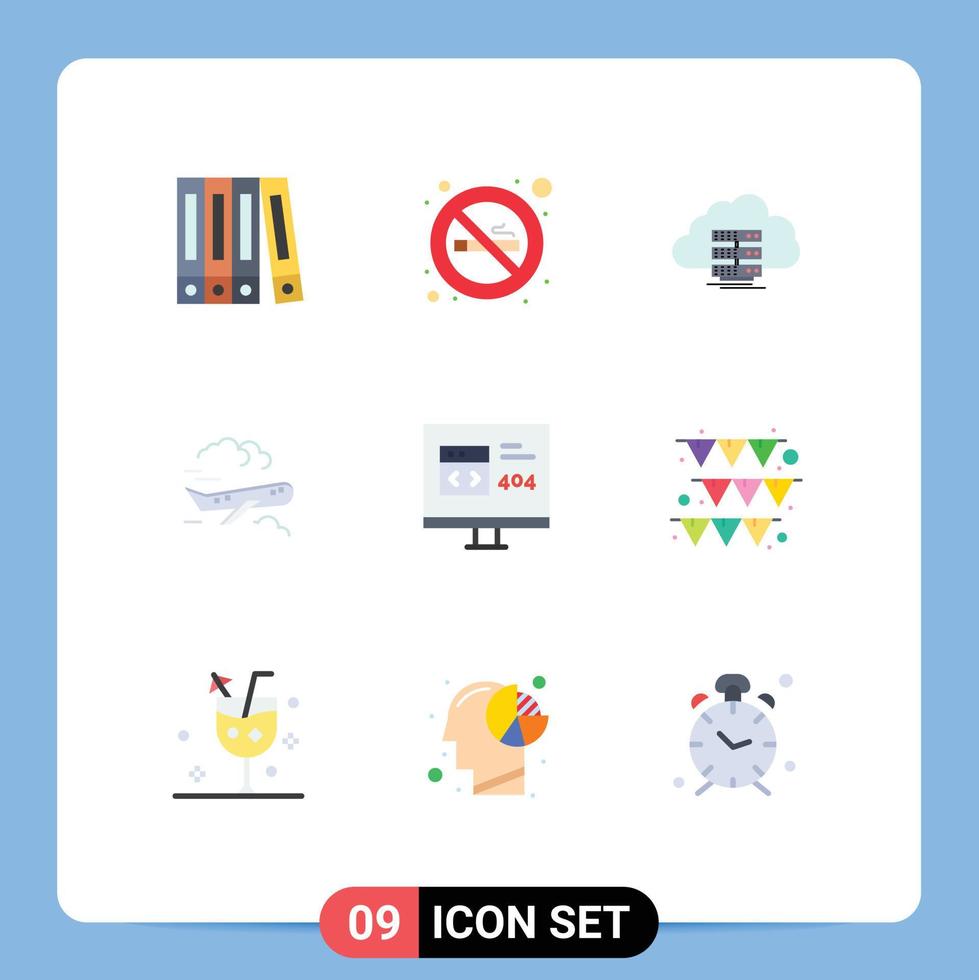 9 Universal Flat Colors Set for Web and Mobile Applications development browser data app airplane Editable Vector Design Elements