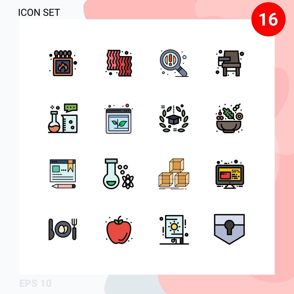 Set of 16 Modern UI Icons Symbols Signs for chemical equipment learning meat education chair Editable Creative Vector Design Elements