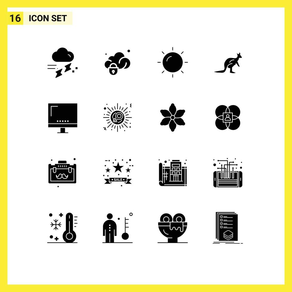 Set of 16 Commercial Solid Glyphs pack for kangaroo australian secure australia vacation Editable Vector Design Elements