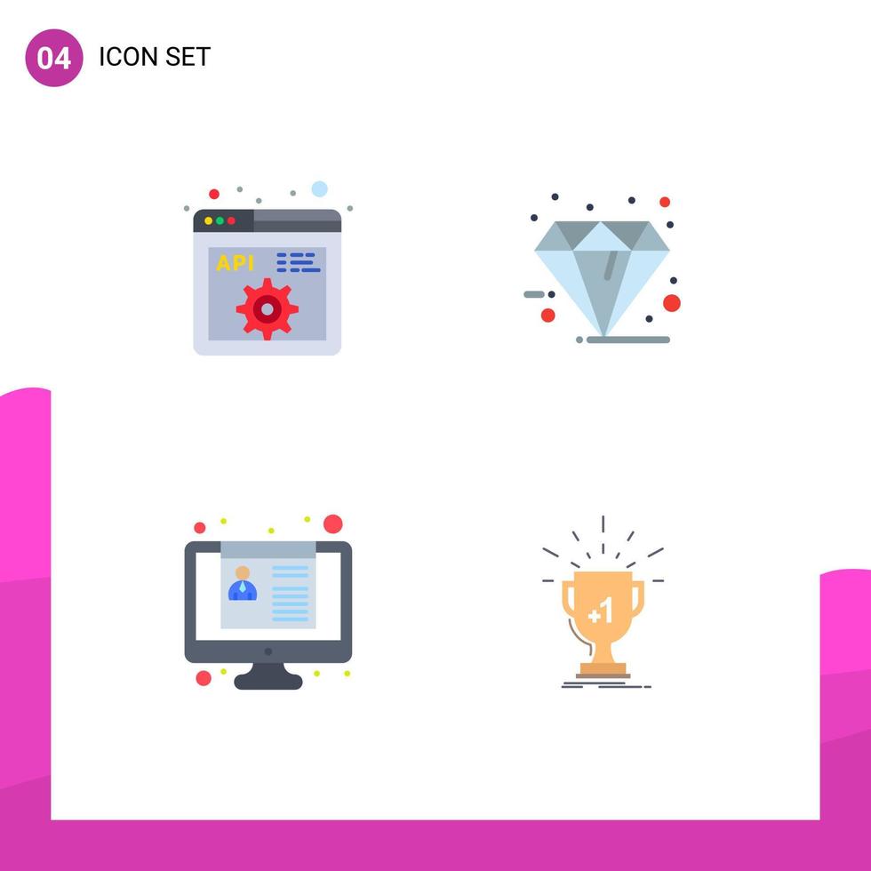 4 User Interface Flat Icon Pack of modern Signs and Symbols of api cv programming friday job application Editable Vector Design Elements