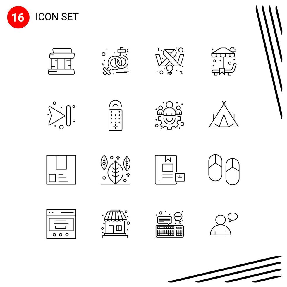 Outline Pack of 16 Universal Symbols of remote skip feminine forward garden Editable Vector Design Elements