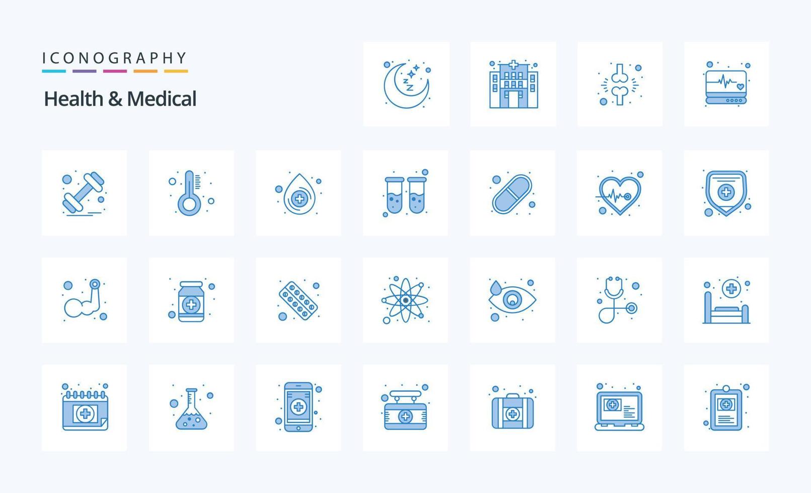 paquete de 25 iconos azules médicos y de salud vector