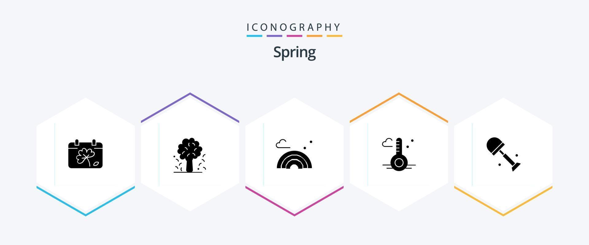 paquete de iconos de 25 glifos de primavera que incluye grande. tiempo. primavera. termómetro. onda vector