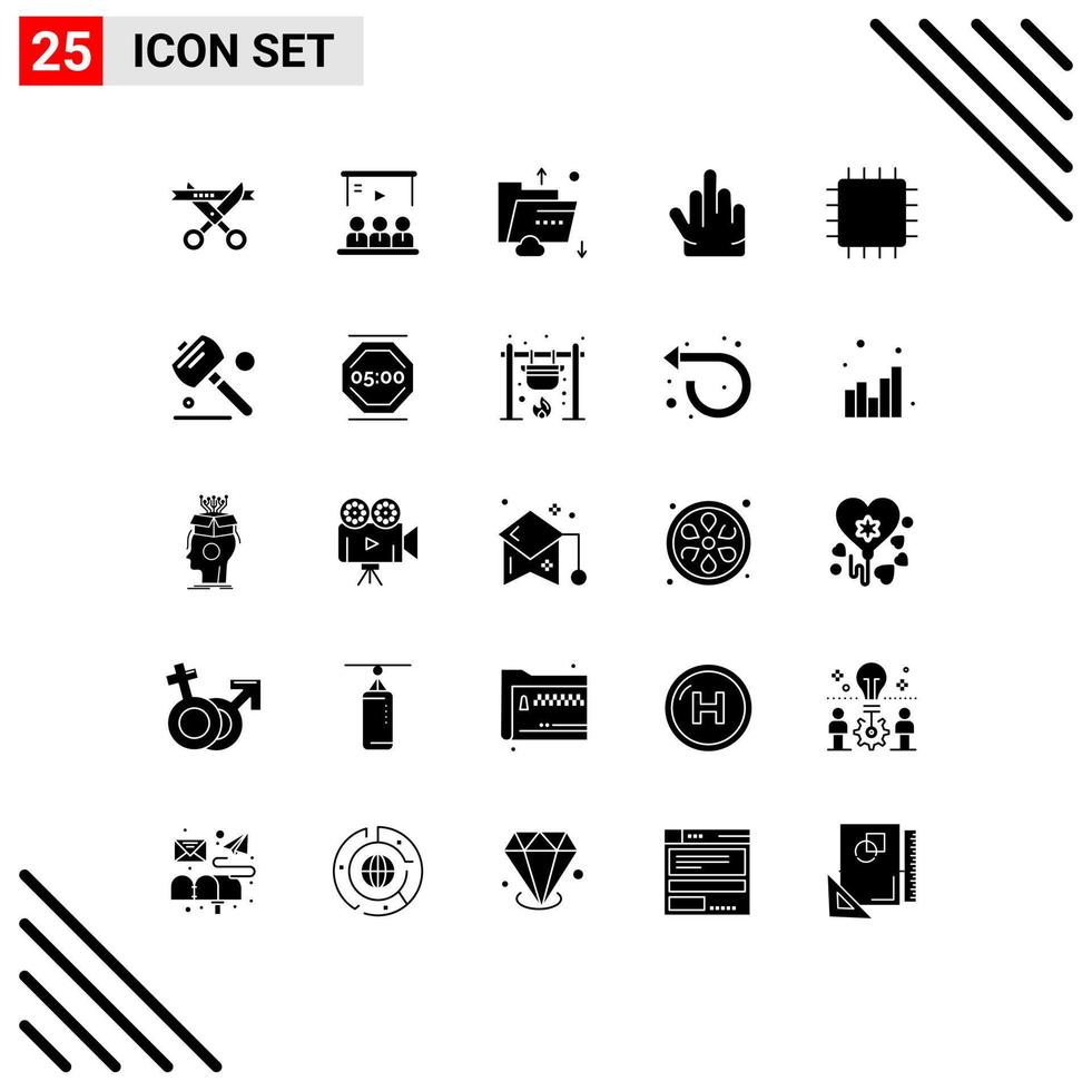 25 Universal Solid Glyphs Set for Web and Mobile Applications chipset hand user fingers multimedia Editable Vector Design Elements