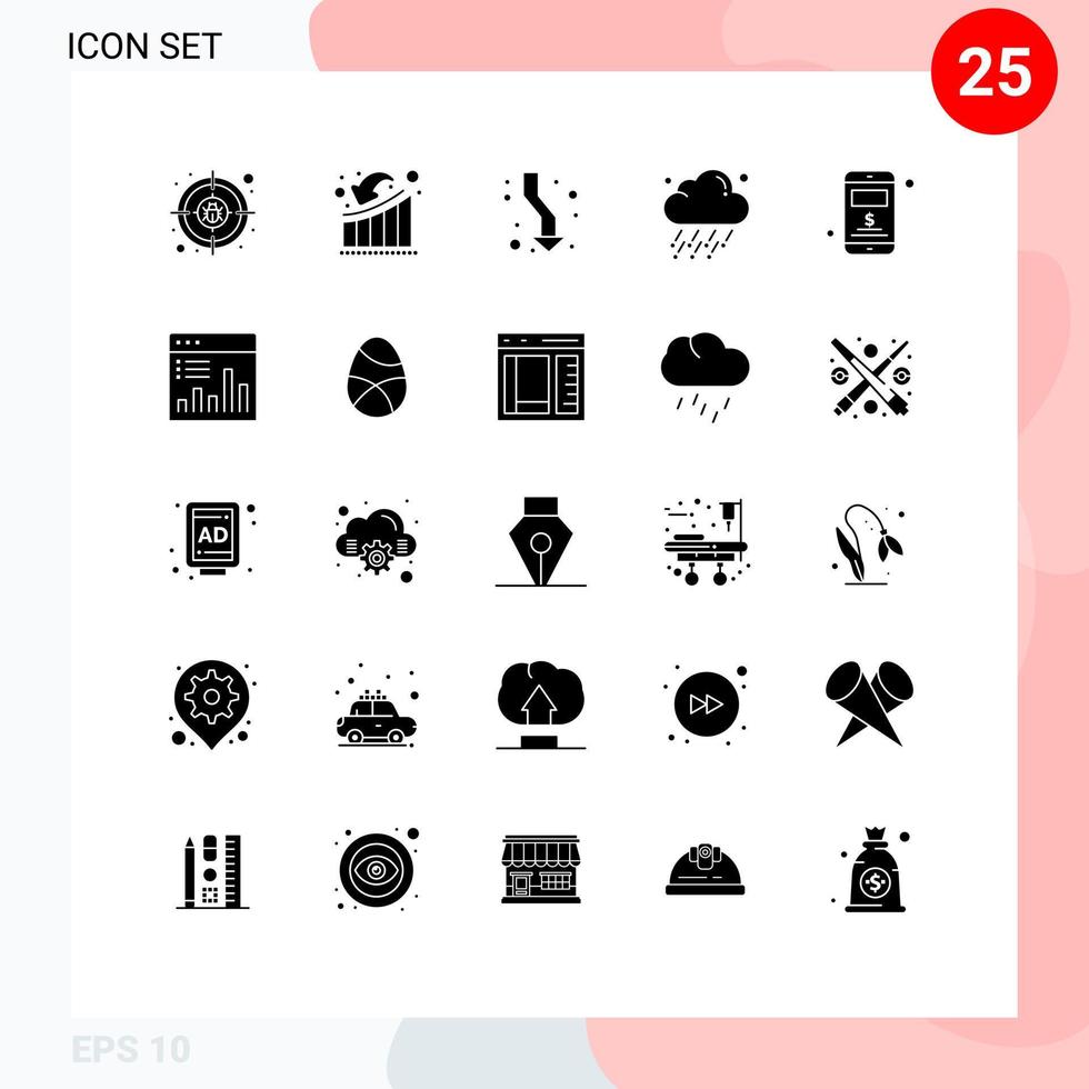 Universal Icon Symbols Group of 25 Modern Solid Glyphs of wind rain loss cloud direction Editable Vector Design Elements