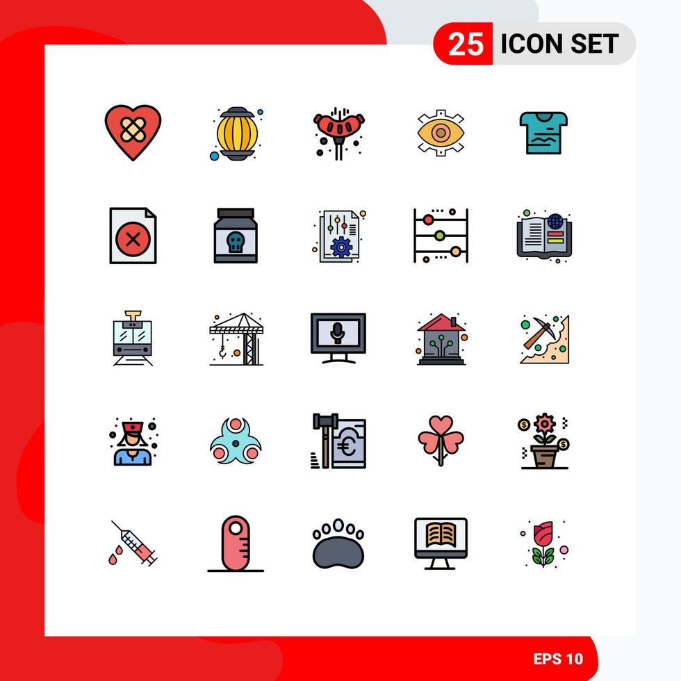 Universal Icon Symbols Group of 25 Modern Filled line Flat Colors of shirt modern sausage creative production Editable Vector Design Elements