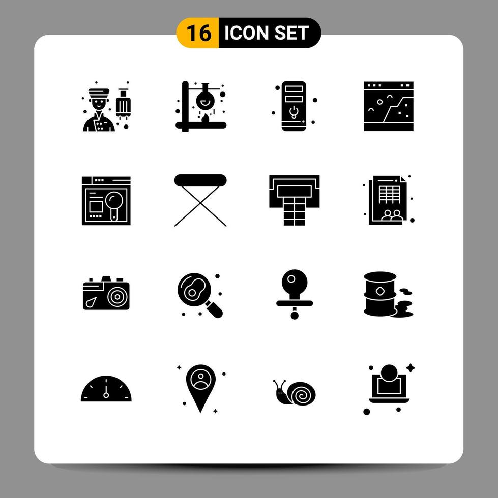 Universal Icon Symbols Group of 16 Modern Solid Glyphs of picture page laboratory interface hardware Editable Vector Design Elements