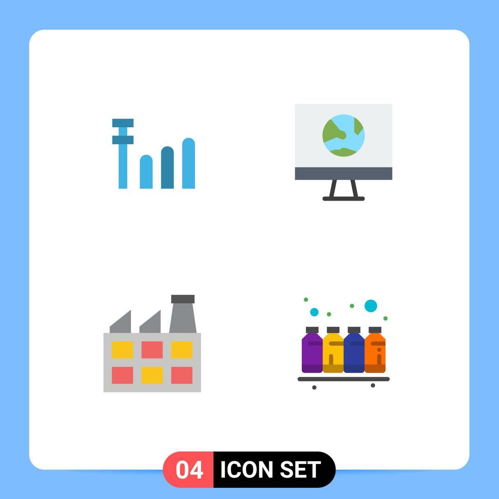 Group of 4 Flat Icons Signs and Symbols for connection industry computer network color Editable Vector Design Elements