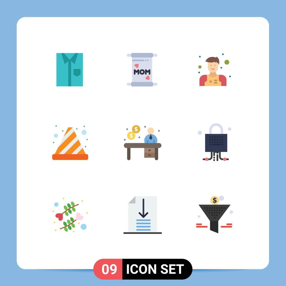 Mobile Interface Flat Color Set of 9 Pictograms of business stop mom danger waiter Editable Vector Design Elements