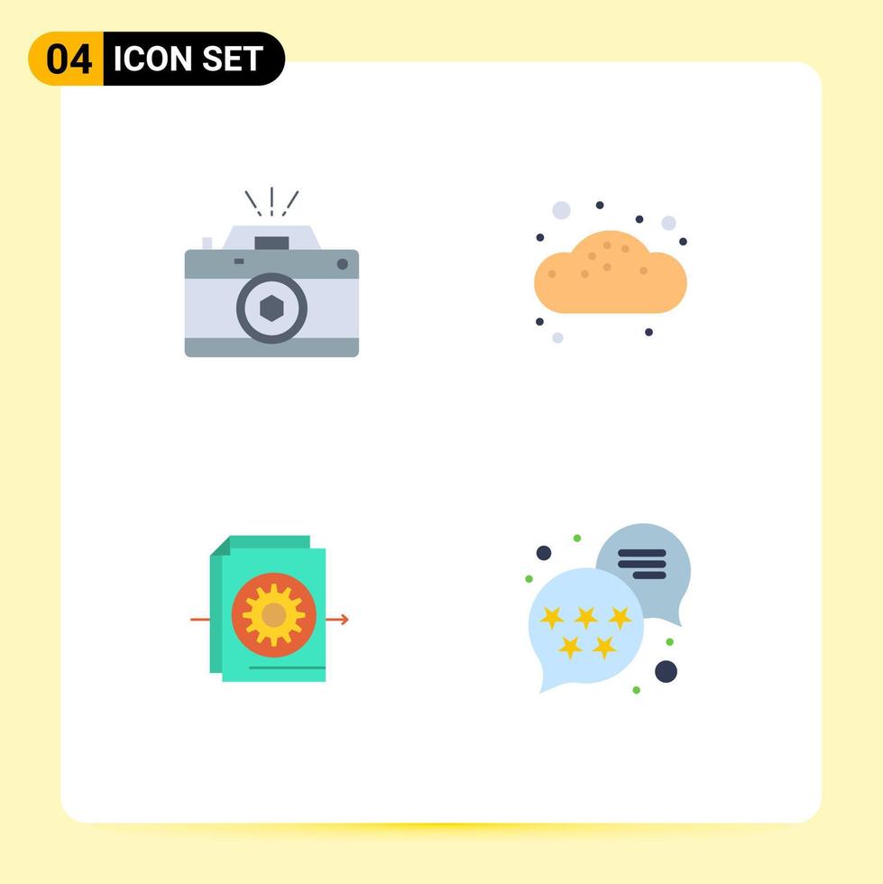 4 Universal Flat Icon Signs Symbols of camera document photo bread gear Editable Vector Design Elements