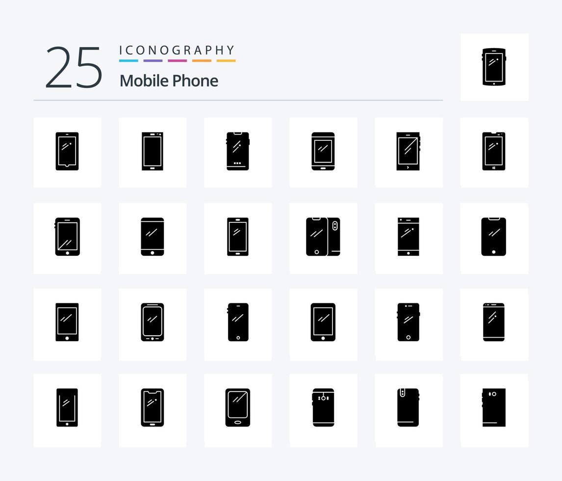 Mobile Phone 25 Solid Glyph icon pack including android. phone. camera. back. mobile vector