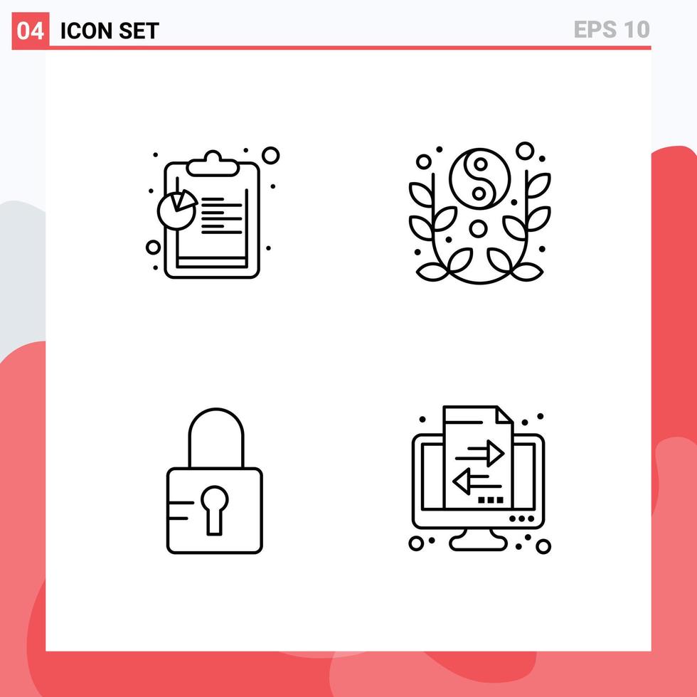 Set of 4 Modern UI Icons Symbols Signs for analysis locked lunar yin yang banking Editable Vector Design Elements