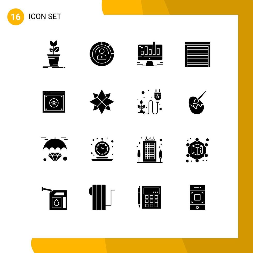 Set of 16 Commercial Solid Glyphs pack for door graph people computer business Editable Vector Design Elements