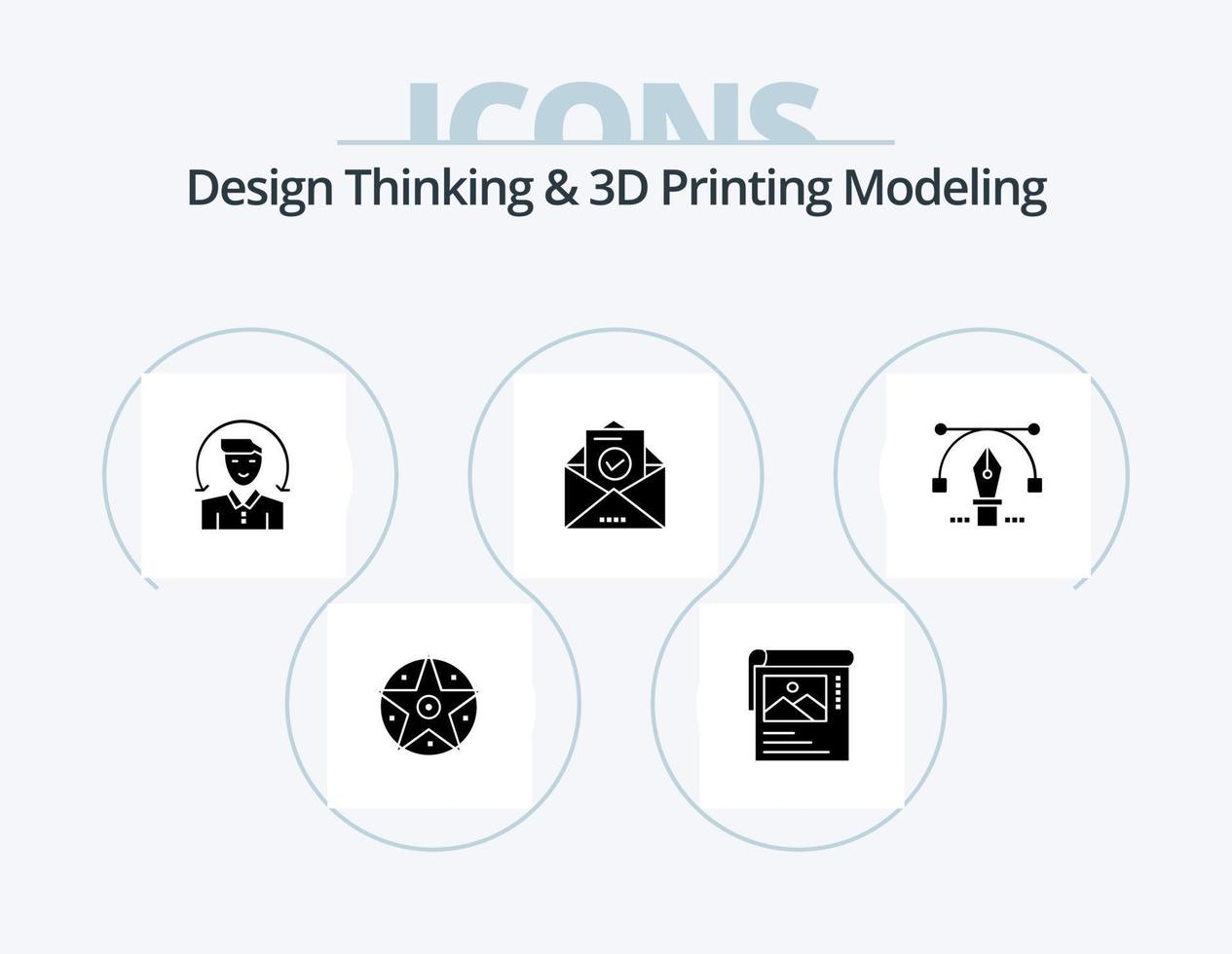 Design Thinking And D Printing Modeling Glyph Icon Pack 5 Icon Design. pencil. education. user. envelope. mail vector