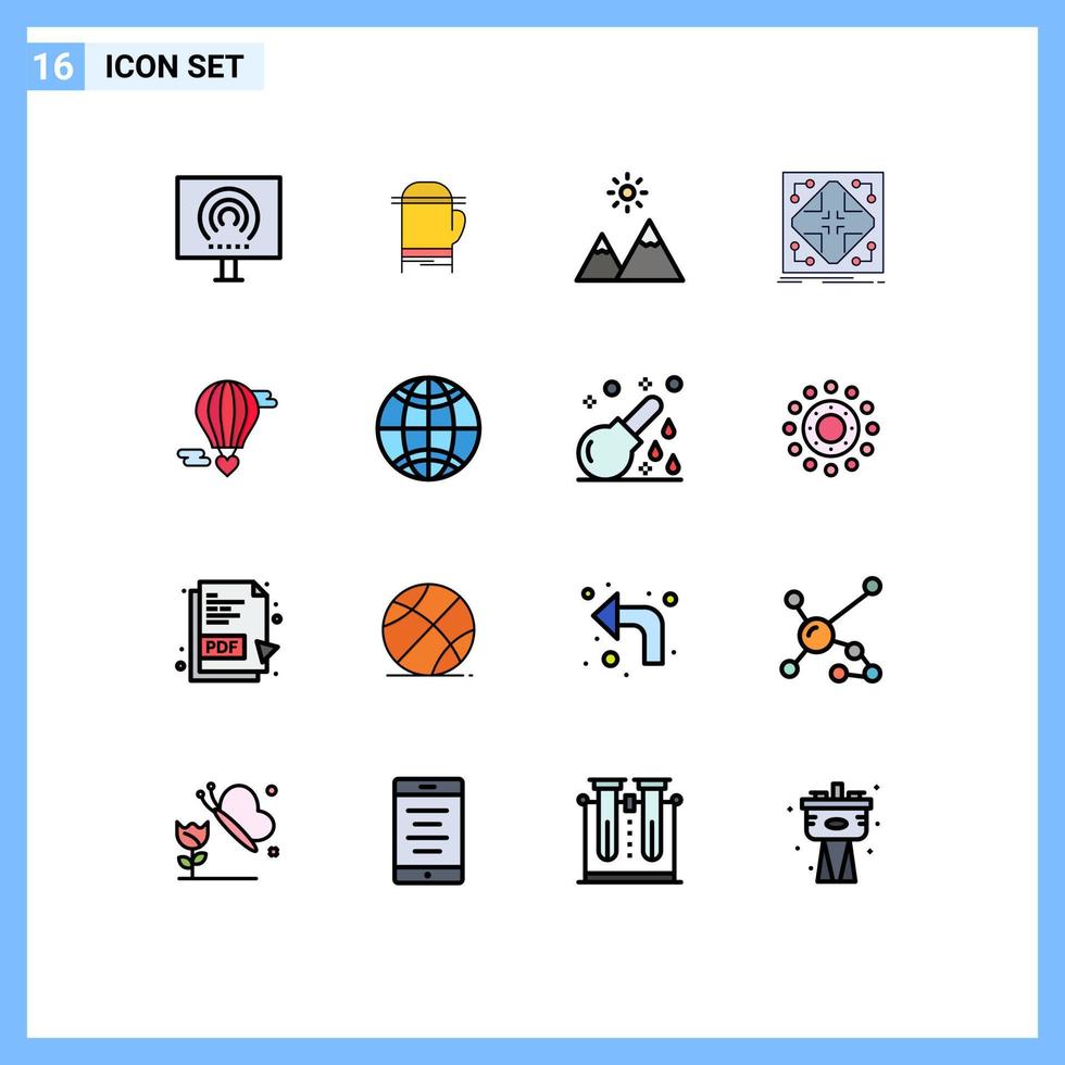 Universal Icon Symbols Group of 16 Modern Flat Color Filled Lines of grid network cold infrastructure peak Editable Creative Vector Design Elements