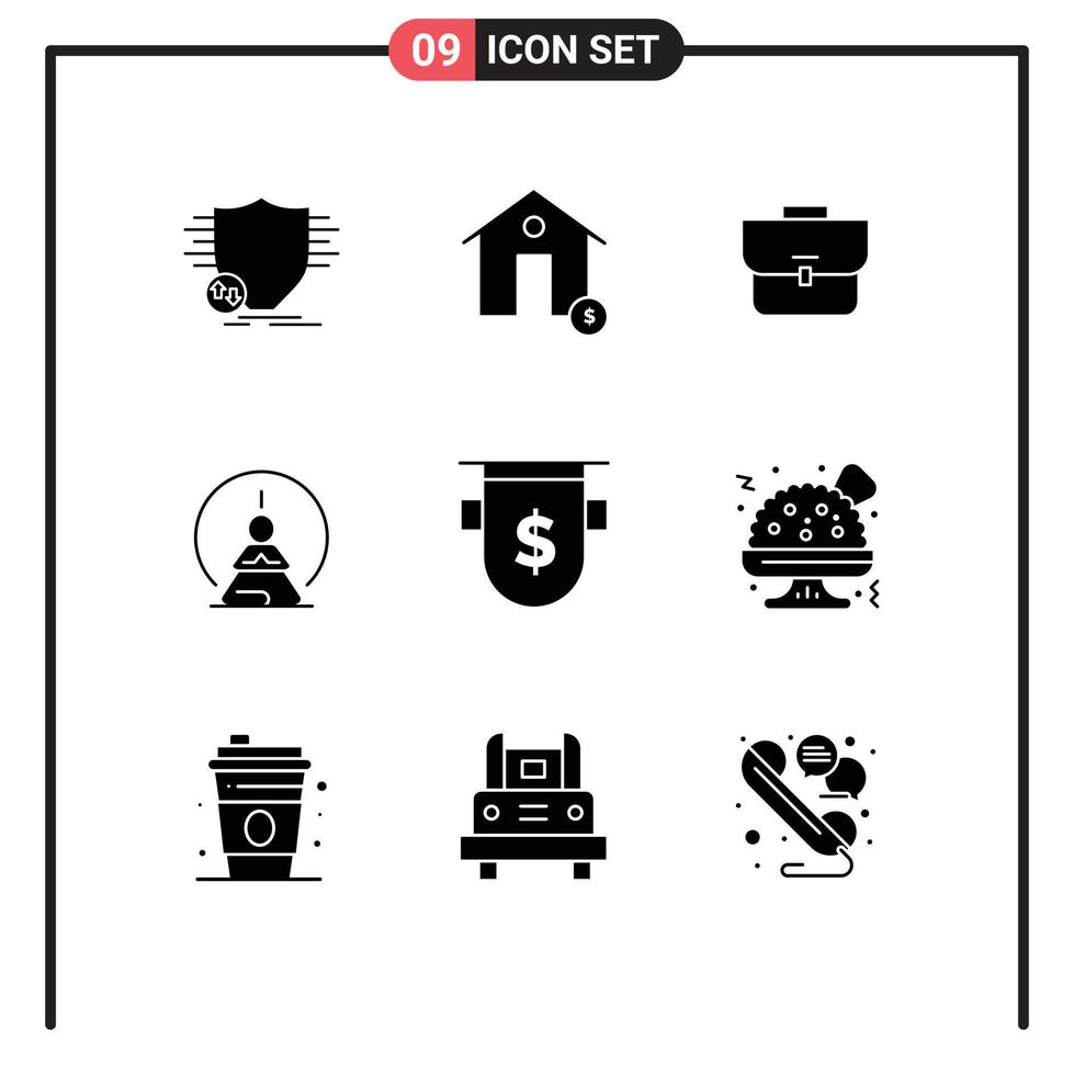 Pack of 9 creative Solid Glyphs of mental concentration estate mental concentration suitcase Editable Vector Design Elements