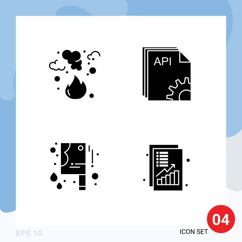 Modern Set of 4 Solid Glyphs Pictograph of burn software pollution app halloween bloody knife Editable Vector Design Elements