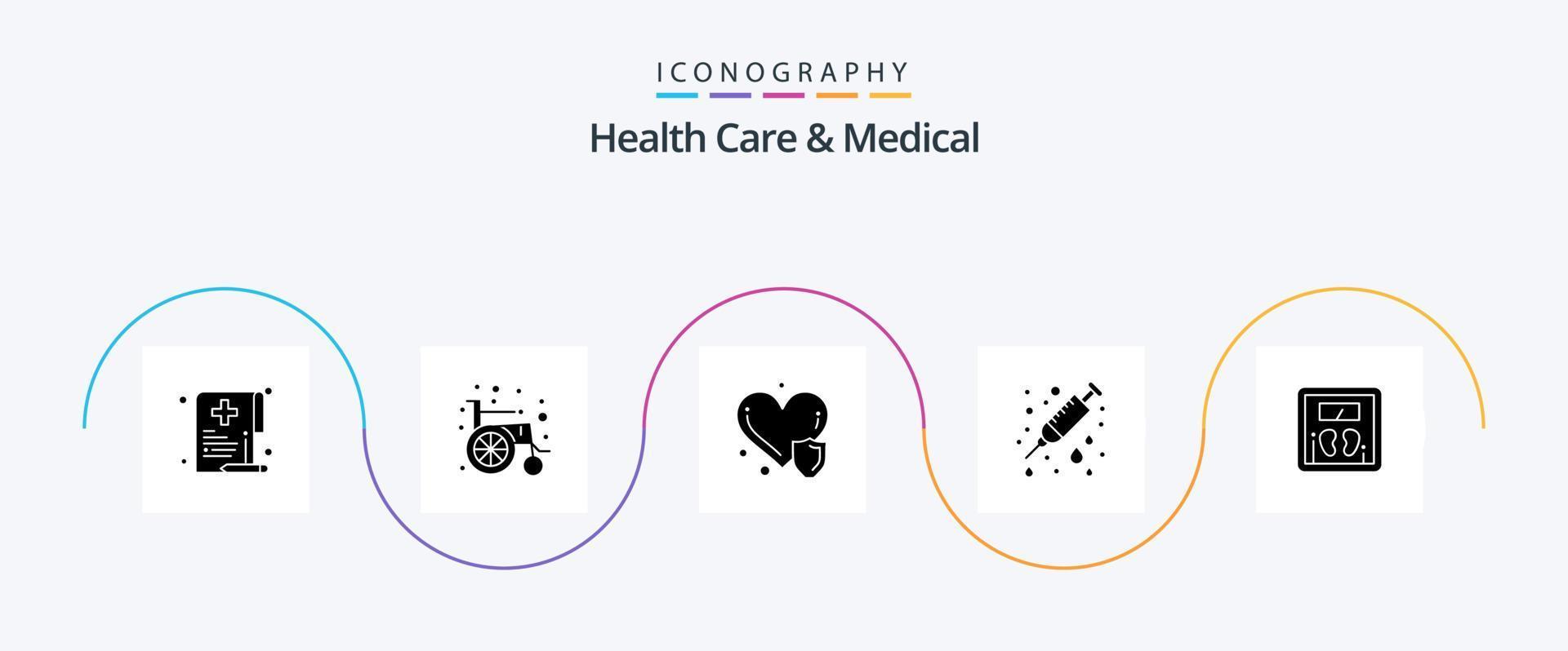 Health Care And Medical Glyph 5 Icon Pack Including scale. needle. health care. hospital. care vector