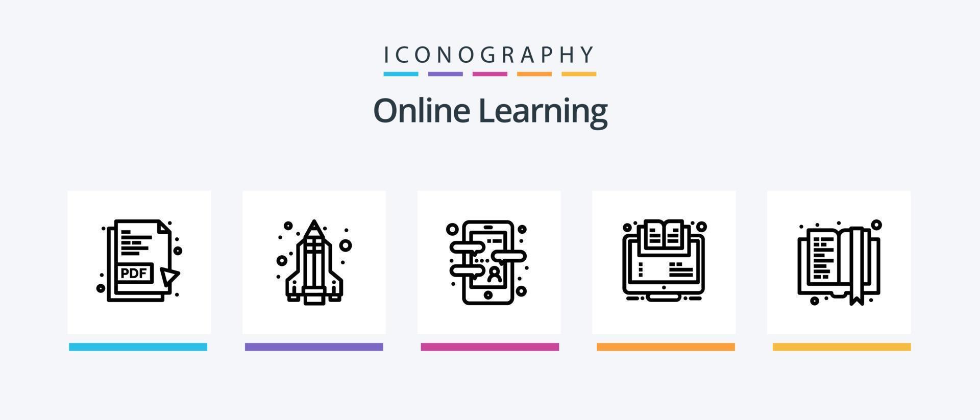 Online Learning Line 5 Icon Pack Including online. learn. headphone. education. business. Creative Icons Design vector