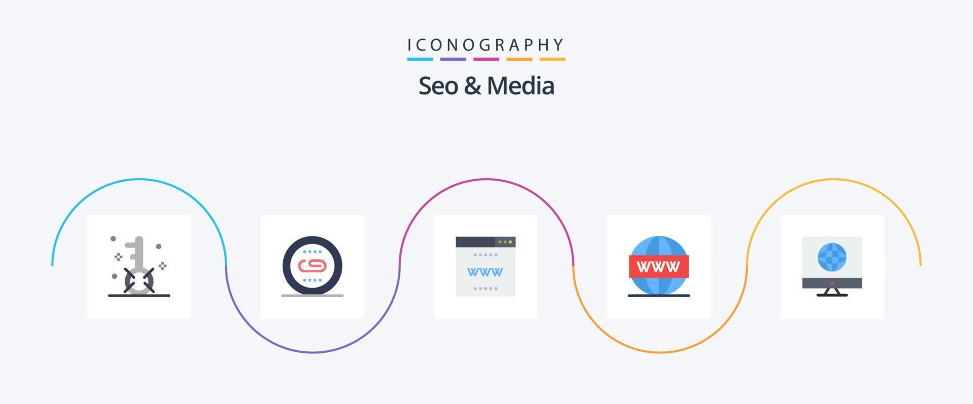 Seo and Media Flat 5 Icon Pack Including seo. media. optimization. engine. seo vector