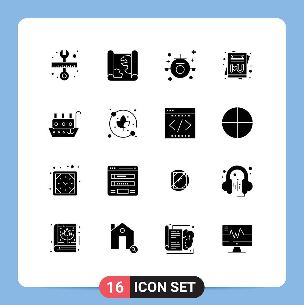 16 User Interface Solid Glyph Pack of modern Signs and Symbols of ship fisherman each message card Editable Vector Design Elements