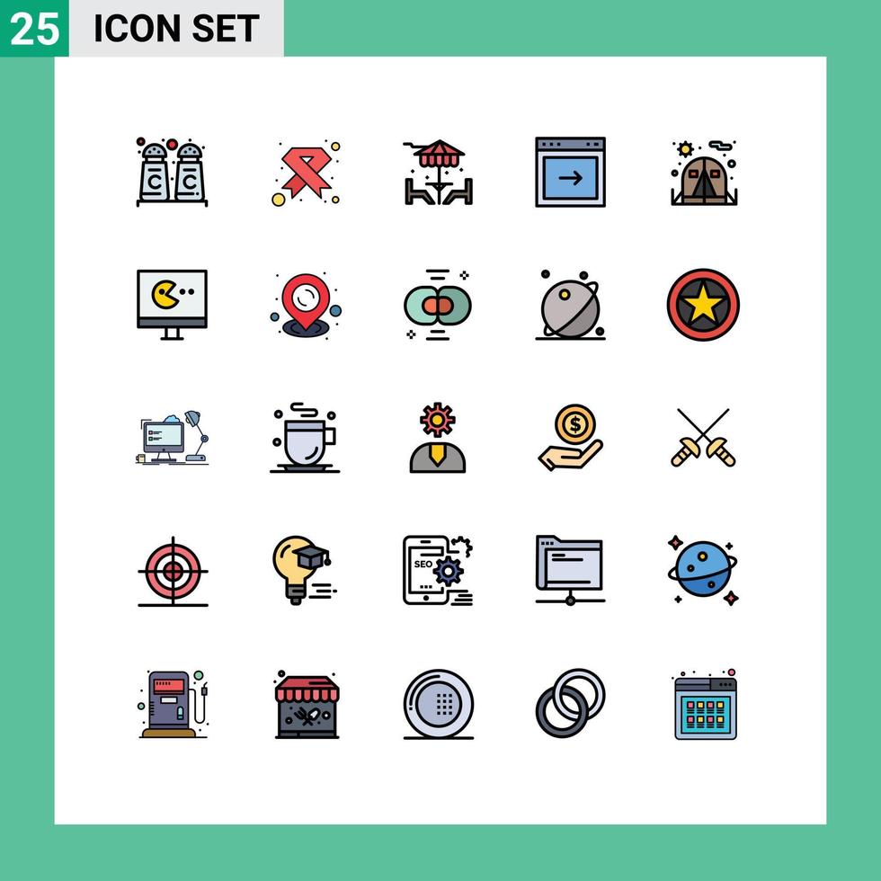 25 User Interface Filled line Flat Color Pack of modern Signs and Symbols of chair website beach right arrow Editable Vector Design Elements