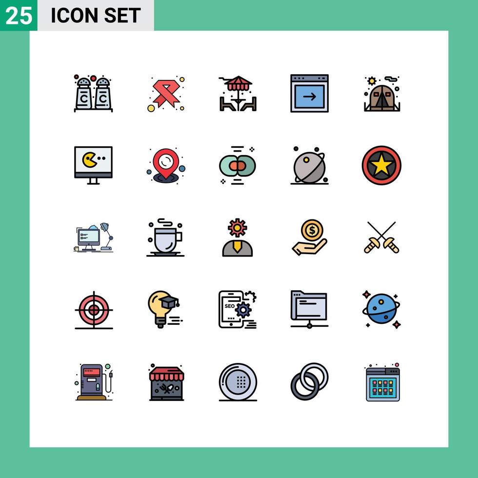 25 interfaz de usuario línea llena paquete de color plano de signos y símbolos modernos del sitio web de la silla playa flecha derecha elementos de diseño vectorial editables vector