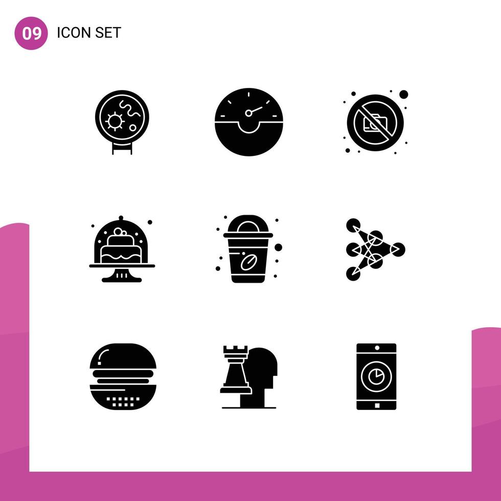 Universal Icon Symbols Group of 9 Modern Solid Glyphs of cup dish image cakes baking Editable Vector Design Elements