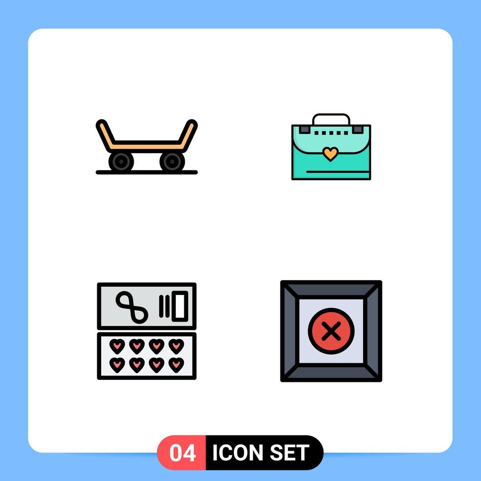 4 interfaz de usuario paquete de color plano de línea de relleno de signos y símbolos modernos de monopatín eliminar maletín cosmético 78 elementos de diseño vectorial editables vector