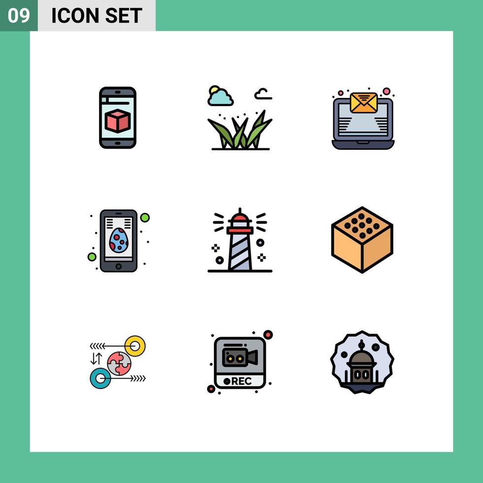 Stock Vector Icon Pack of 9 Line Signs and Symbols for ocean beach email mobile easter Editable Vector Design Elements