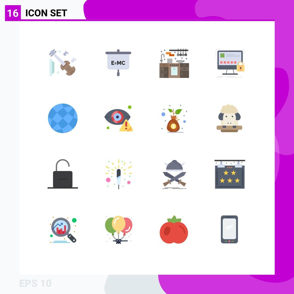 grupo de símbolos de icono universal de 16 colores planos modernos de protección de seguridad de gabinete seguro de contacto paquete editable de elementos creativos de diseño de vectores