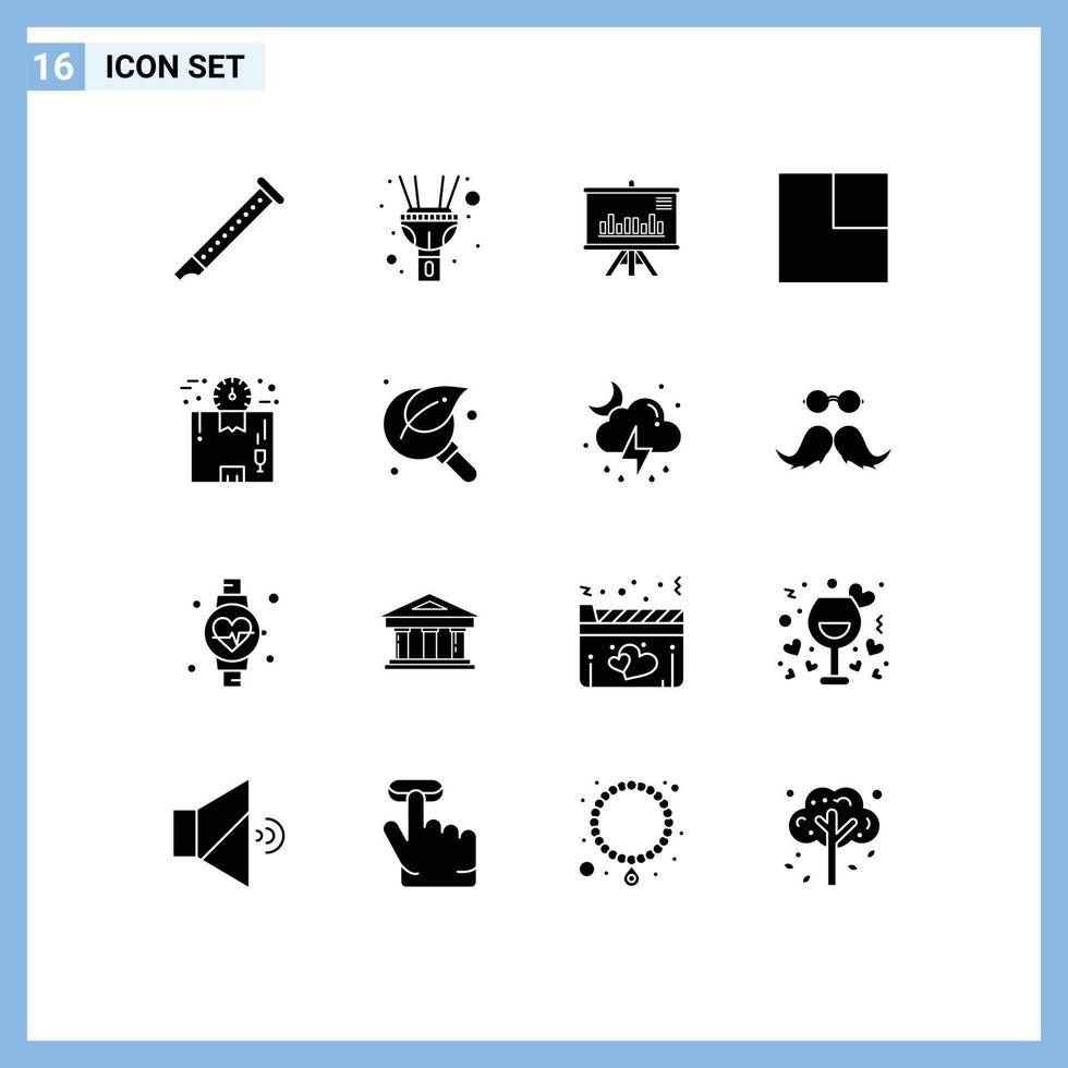 Set of 16 Vector Solid Glyphs on Grid for logistics box presentation view expand Editable Vector Design Elements