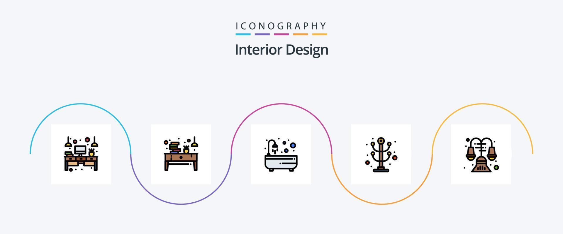 Interior Design Line Filled Flat 5 Icon Pack Including rack. furniture. office. clothes. relax vector