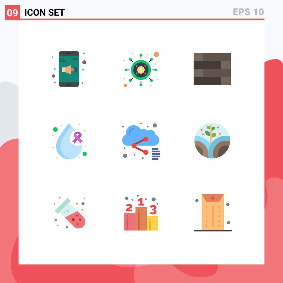 Pack of 9 creative Flat Colors of share cloud lock pad health cancer Editable Vector Design Elements
