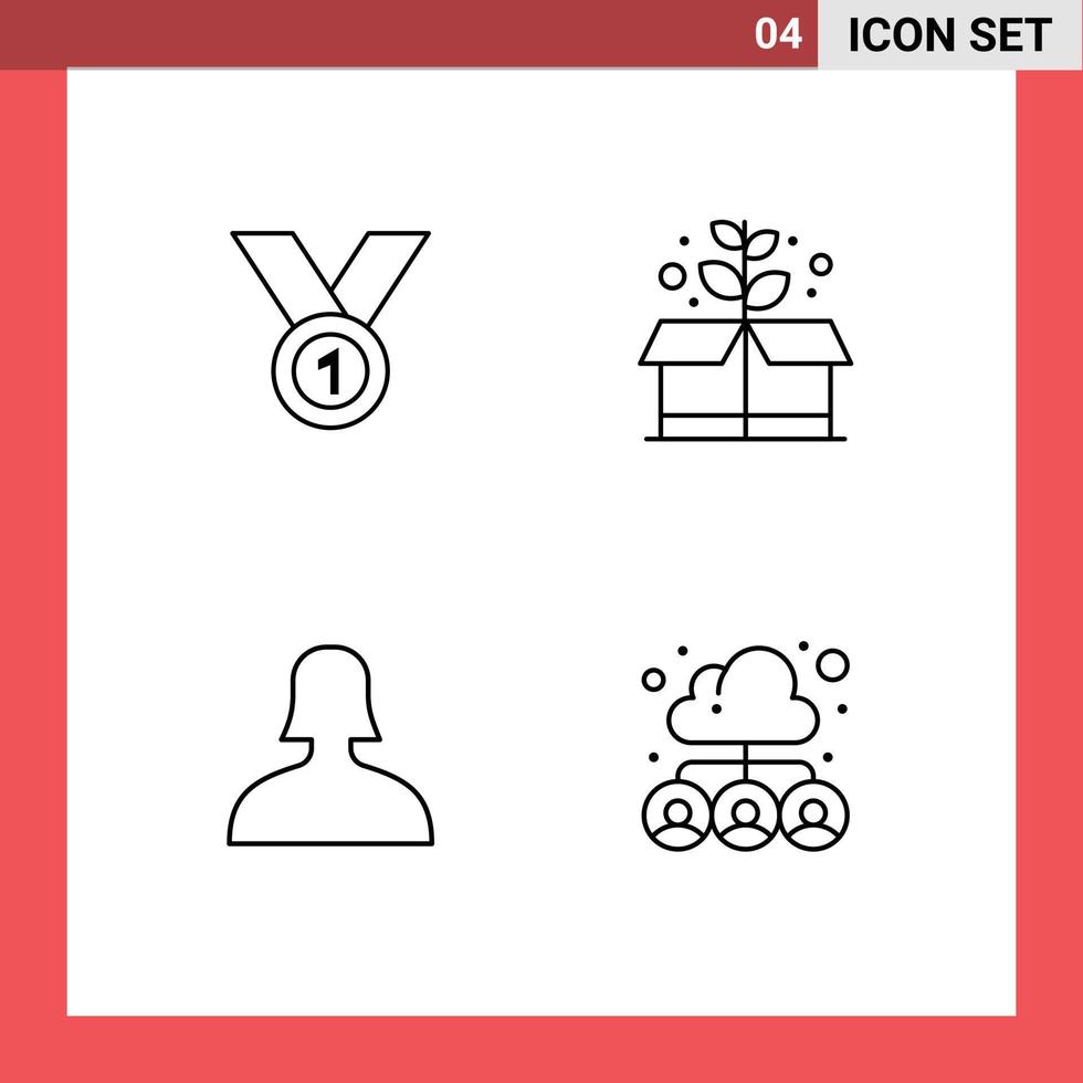 Set of 4 Modern UI Icons Symbols Signs for winner box leader win support Editable Vector Design Elements