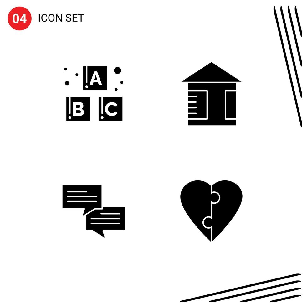 4 User Interface Solid Glyph Pack of modern Signs and Symbols of alphabet couple advertising chat puzzle Editable Vector Design Elements