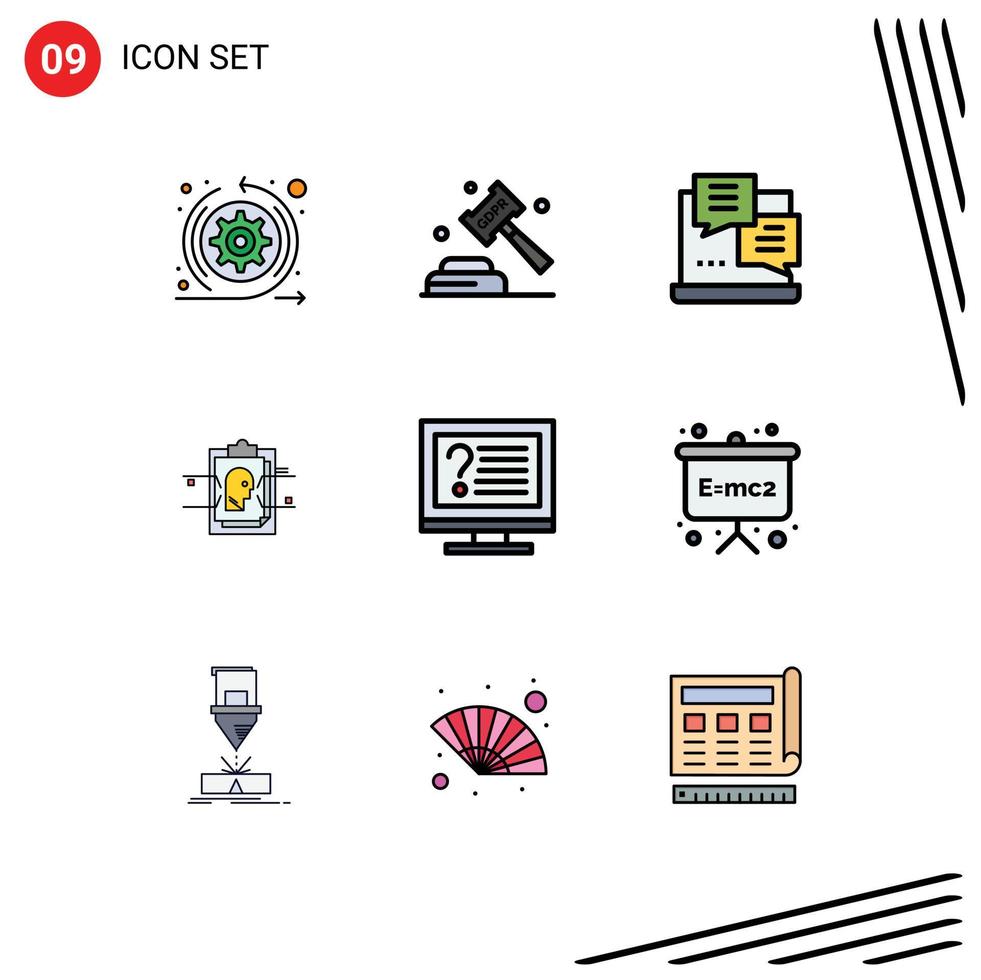 Set of 9 Commercial Filledline Flat Colors pack for computer file legal card web Editable Vector Design Elements