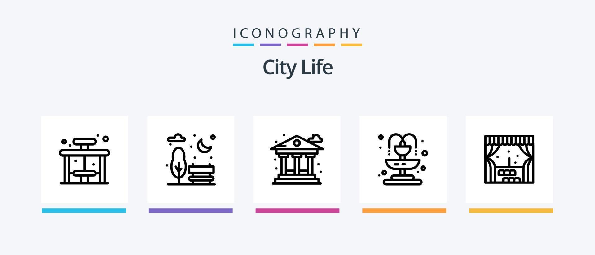 paquete de iconos de la línea de vida de la ciudad 5 que incluye luz. vida. ciudad. ciudad. parque. diseño de iconos creativos vector