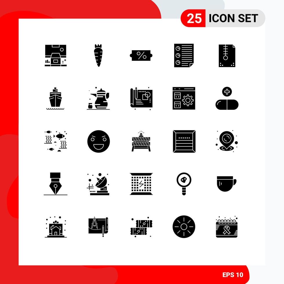 Modern Set of 25 Solid Glyphs Pictograph of archive file report discount page document Editable Vector Design Elements