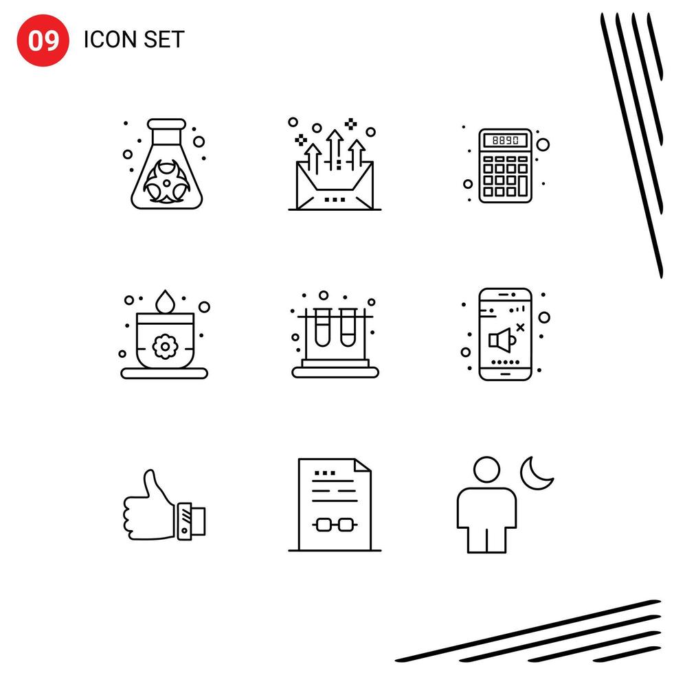 9 Universal Outlines Set for Web and Mobile Applications lab lotus letter sauna money Editable Vector Design Elements