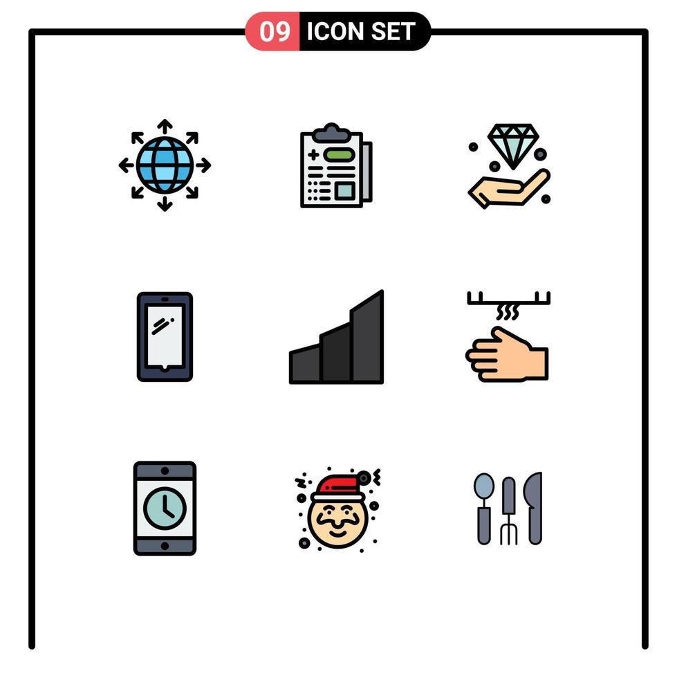 9 símbolos de signos de color plano de línea de llenado universal de apartamentos elementos de diseño de vector editables de teléfono móvil de mano android