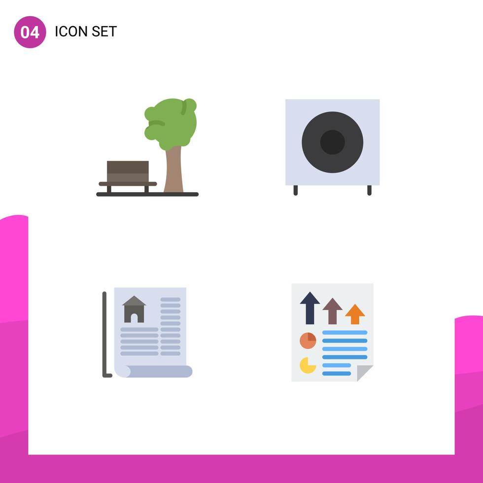 Set of 4 Modern UI Icons Symbols Signs for bench document tree electronics real Editable Vector Design Elements