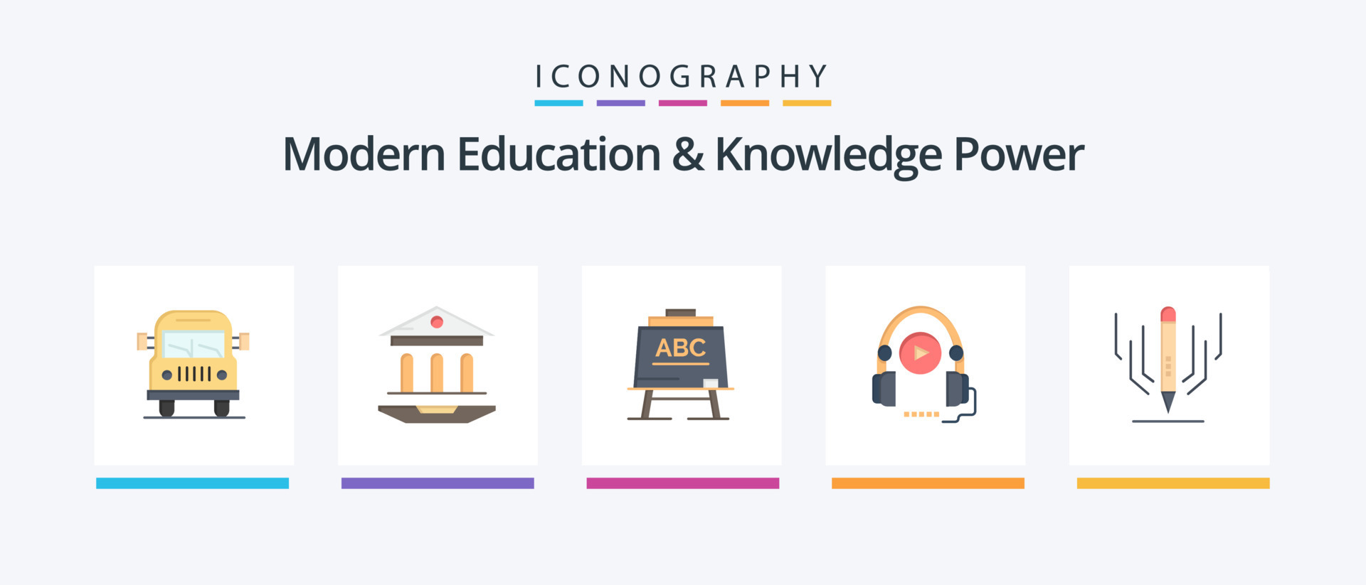 paquete de iconos planos 5 de educación moderna y poder de conocimiento ...