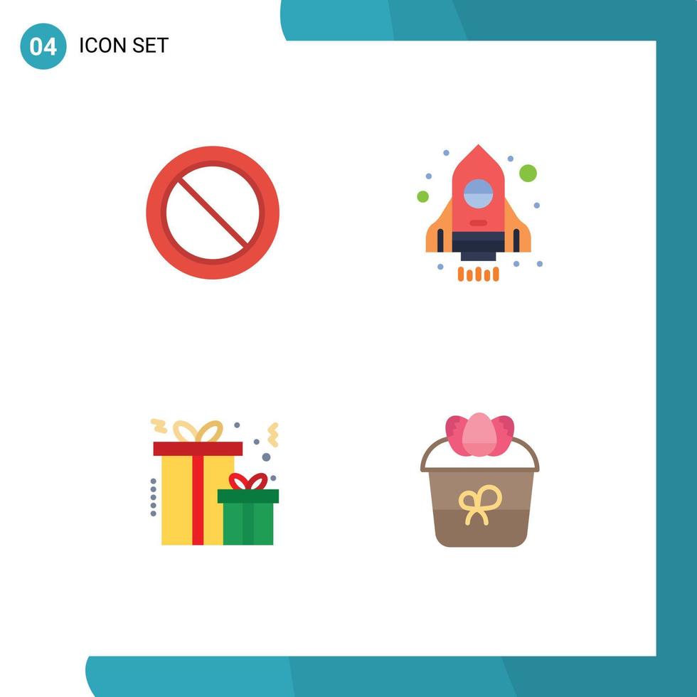 paquete de 4 iconos planos creativos de prohibición regalo cohete navidad pascua elementos de diseño vectorial editables vector