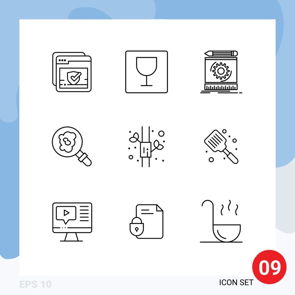 Set of 9 Vector Outlines on Grid for chinese bamboo engineering pollution search Editable Vector Design Elements