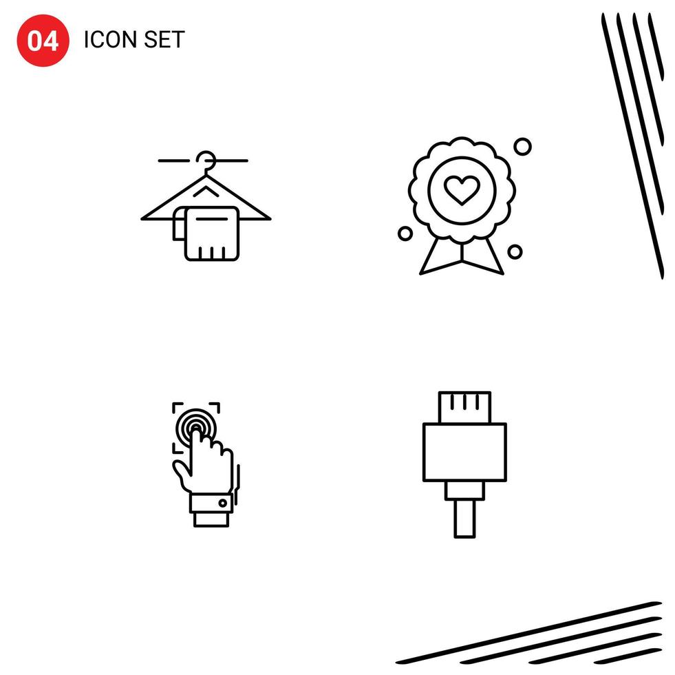 Pictogram Set of 4 Simple Filledline Flat Colors of hanger fingerprint hotel father recognition Editable Vector Design Elements