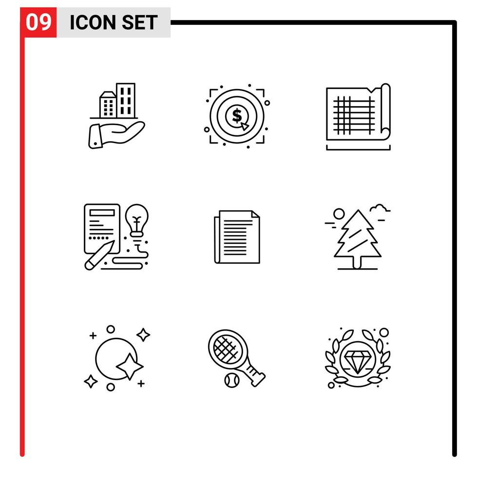 Modern Set of 9 Outlines and symbols such as note process construction creative book Editable Vector Design Elements