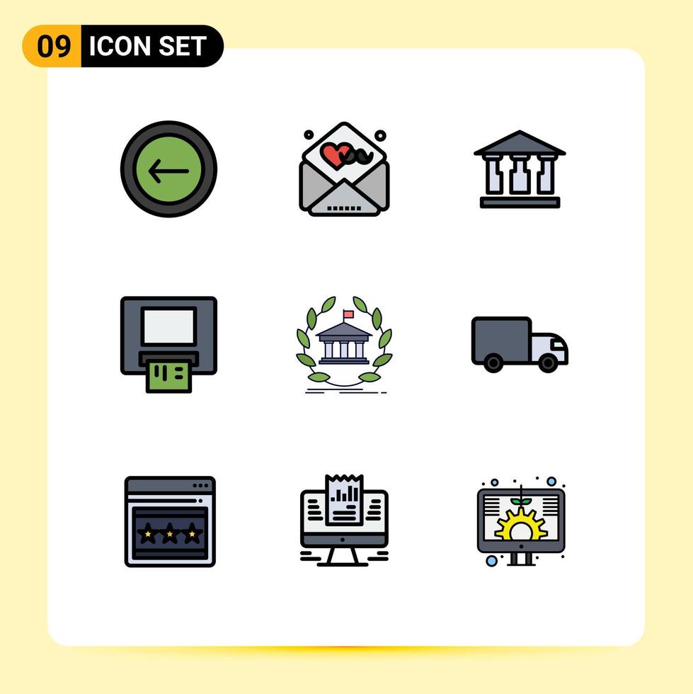 9 Thematic Vector Filledline Flat Colors and Editable Symbols of university banking bank bank card Editable Vector Design Elements