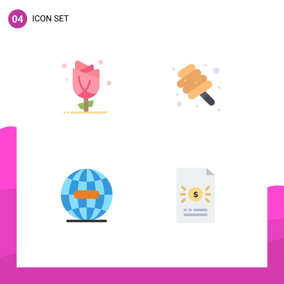 Group of 4 Modern Flat Icons Set for flora earth nature marshmallow globe Editable Vector Design Elements