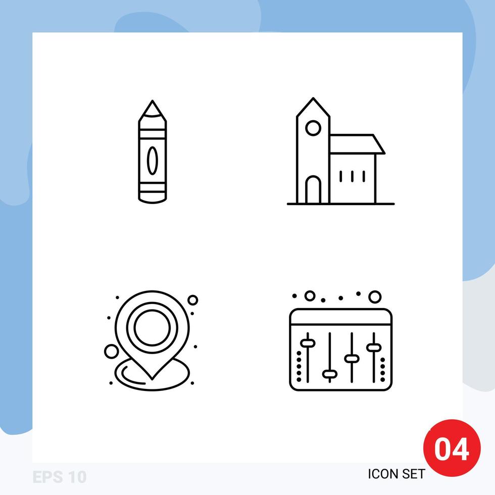 4 User Interface Line Pack of modern Signs and Symbols of drawing holder sketch church map Editable Vector Design Elements